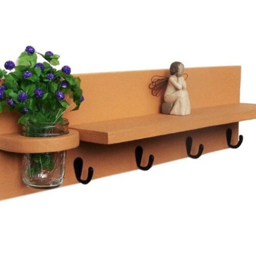Shelf With Key Hooks & Mason Jar 24in. Collectibles Shelf Etsy