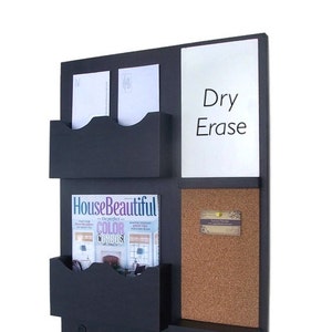 Message Center Mail Organizer Cork Board White Board Key Hooks Wood Wall Hanging Mail Holder Letter Holder Entry Way image 2