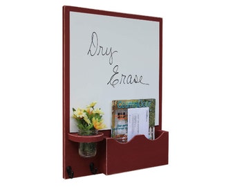 Whiteboard Mail Organizer with Large Mail Slot and Mason jar - Dry Erase Board - Wood - Letter Holder - Mail Holder - Key Hooks