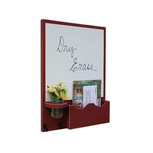 Whiteboard Mail Organizer with Large Mail Slot and Mason jar - Dry Erase Board - Wood - Letter Holder - Mail Holder - Key Hooks