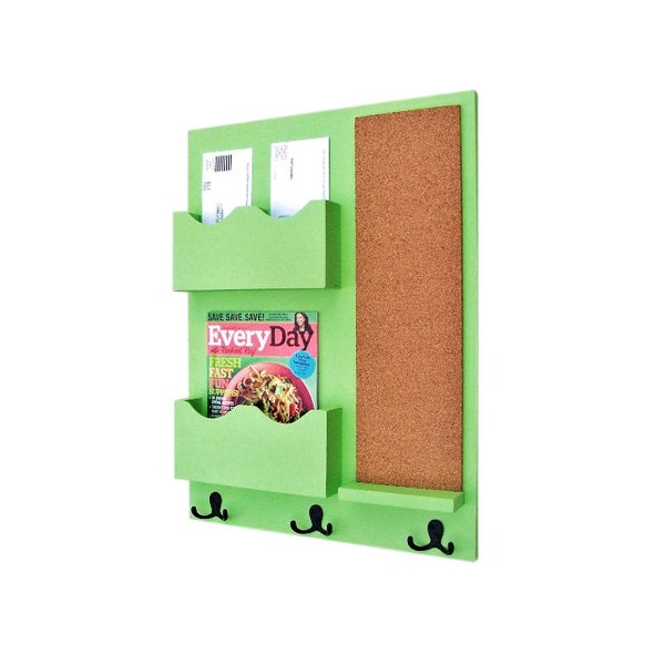 Mail Organizer - Mail Holder - Letter Holder - Mail Sorter - Cork Board - Key Hooks - Coat Hooks - Key Hooks