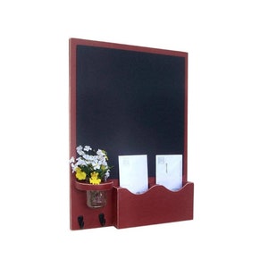 Chalkboard Mail Organizer with Mason jar Wood Letter Holder Mail Holder Key Hooks image 1