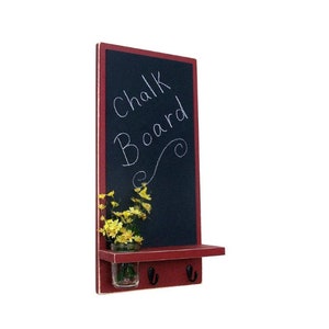 Chalkboard with Mason Jar, Shelf, Key Hooks, Painted Wood, Jar Holder image 1