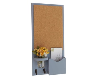 Cork Board, Bulletin Board with Mail Slot,  Mason Jar Vase and Black Metal Key Hooks