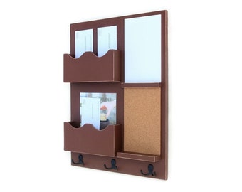 Mail Organizer - Cork Board - White Board - Key Hooks - Wood - Wall Hanging - Mail Holder - Letter Holder - Entry Way