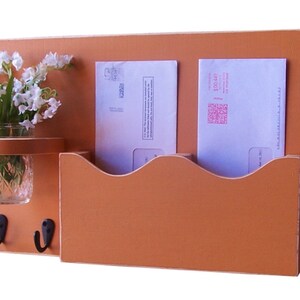 Mail Holder , Double Slots , Black Metal Key Hooks , Mason Jar Vase , Organizer , Painted Solid Wood image 3