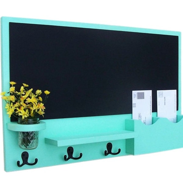 Mail Organizer - Chalkboard Mail Organizer - Large Chalkboard - Mail Holder - Letter Holder - Jar Vase - Organizer - Coat Rack - Wood