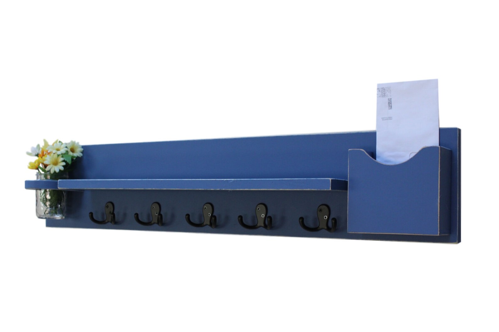 Coat Rack Shelf With Mail Holder Coat Hooks Mason Jar Etsy