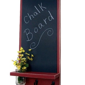 Chalkboard with Mason Jar, Shelf, Key Hooks, Painted Wood, Jar Holder image 3