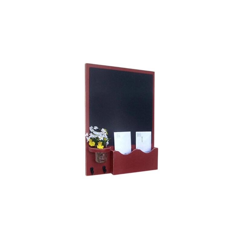 Chalkboard Mail Organizer with Mason jar Wood Letter Holder Mail Holder Key Hooks image 1