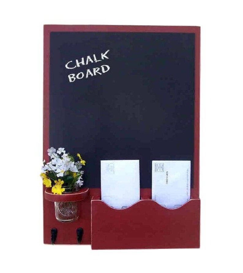 Chalkboard Mail Organizer with Mason jar Wood Letter Holder Mail Holder Key Hooks image 3