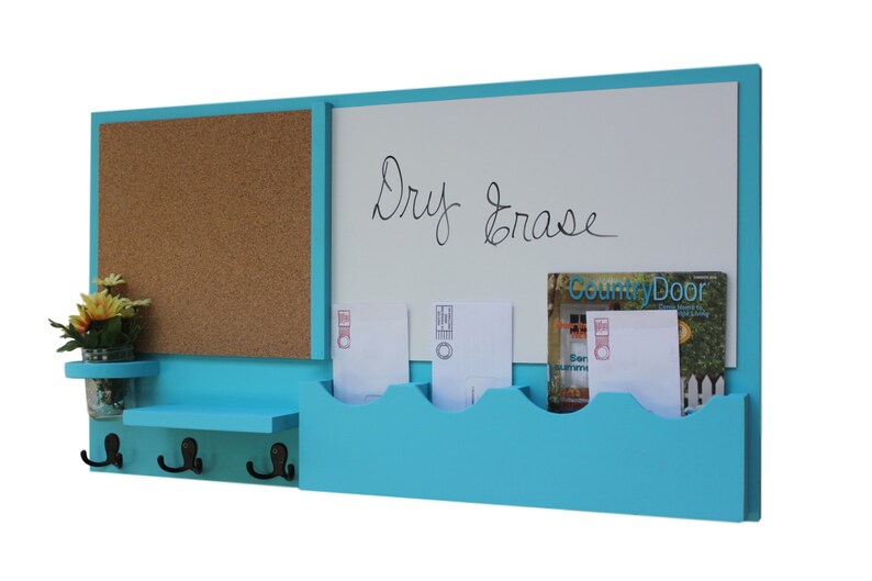 Mail Organizer, Cork Board, White Board, Message Center, Coat Rack Mason Jar Vase, Solid Wood image 3