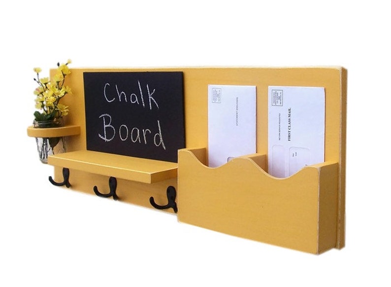 Chalkboard Mail Organizer Coat Rack Mail Holder Letter Holder Chalk board Key Hooks Jar Vase Organizer Coat Rack Wood image 3