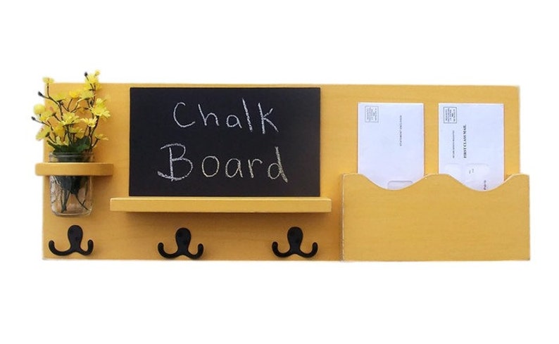 Chalkboard Mail Organizer Coat Rack Mail Holder Letter Holder Chalk board Key Hooks Jar Vase Organizer Coat Rack Wood image 2