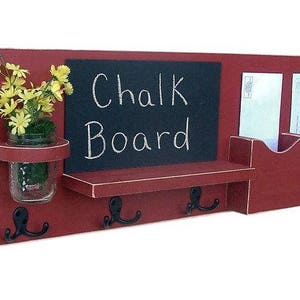 Chalkboard Mail Organizer Mason Jar Mail and Key Holder Chalk board Key Hooks Coat Rack Wood image 2