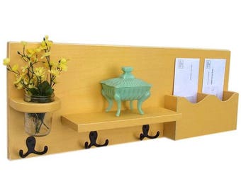 Mail Organizer - Mail Holder - Coat Hooks - Key Hooks - Jar Vase - Organizer - Coat Rack - Wood