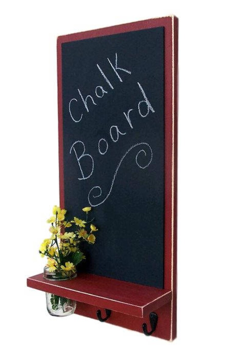 Chalkboard with Mason Jar, Shelf, Key Hooks, Painted Wood, Jar Holder image 5