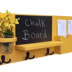 Chalkboard Mail Organizer - Coat Rack - Mail Holder - Letter Holder - Chalk board - Key Hooks - Jar Vase - Organizer - Coat Rack - Wood