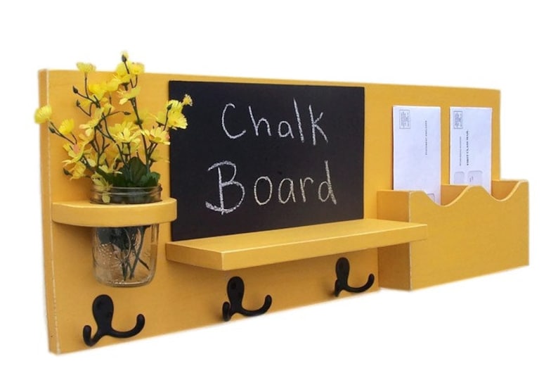 Chalkboard Mail Organizer Coat Rack Mail Holder Letter Holder Chalk board Key Hooks Jar Vase Organizer Coat Rack Wood image 1