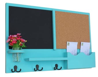 Mail Organizer -  Message Center - Chalk Board - Cork Board -  Coat Rack - Mason Jar - Coat Hooks