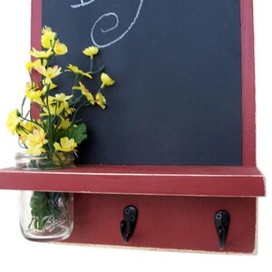 Chalkboard with Mason Jar, Shelf, Key Hooks, Painted Wood, Jar Holder image 4