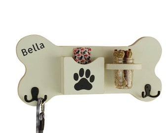 Personalized Dog Leash Holder, Doggie Treat Mason Jar, Dog Lovers Gift, Leash Hooks, Doggie Bag Holder, Pet Supply Storage.