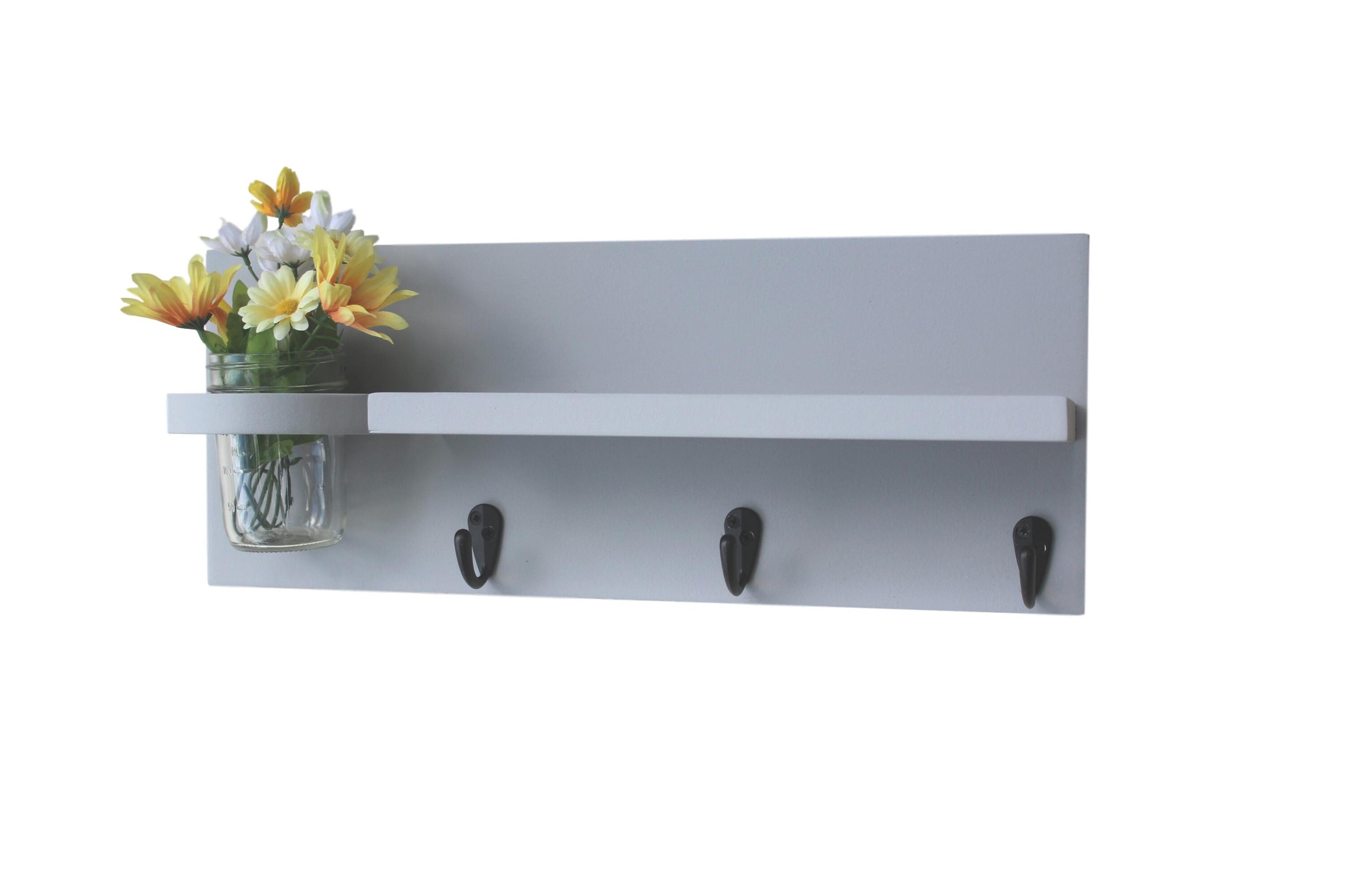 Shelf with key hooks and mason jar Etsy