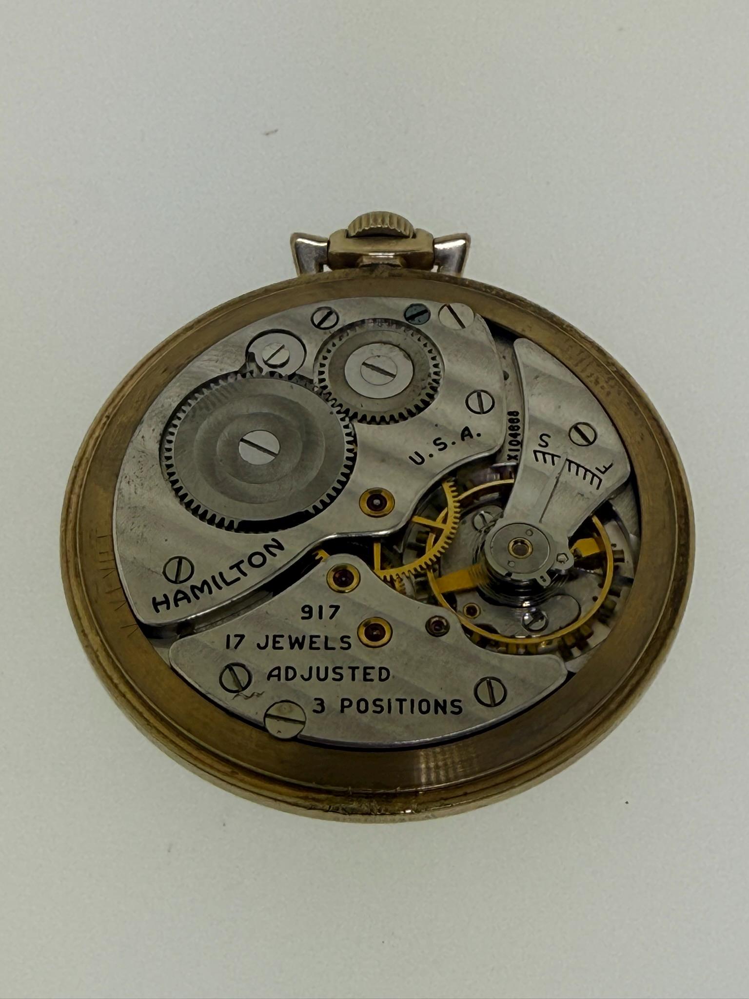 Hamilton 917 Pocket Watch 17 Jewels 14k Gold Filled- Working Hamilton is known to have made the finest watches in the  main image 4