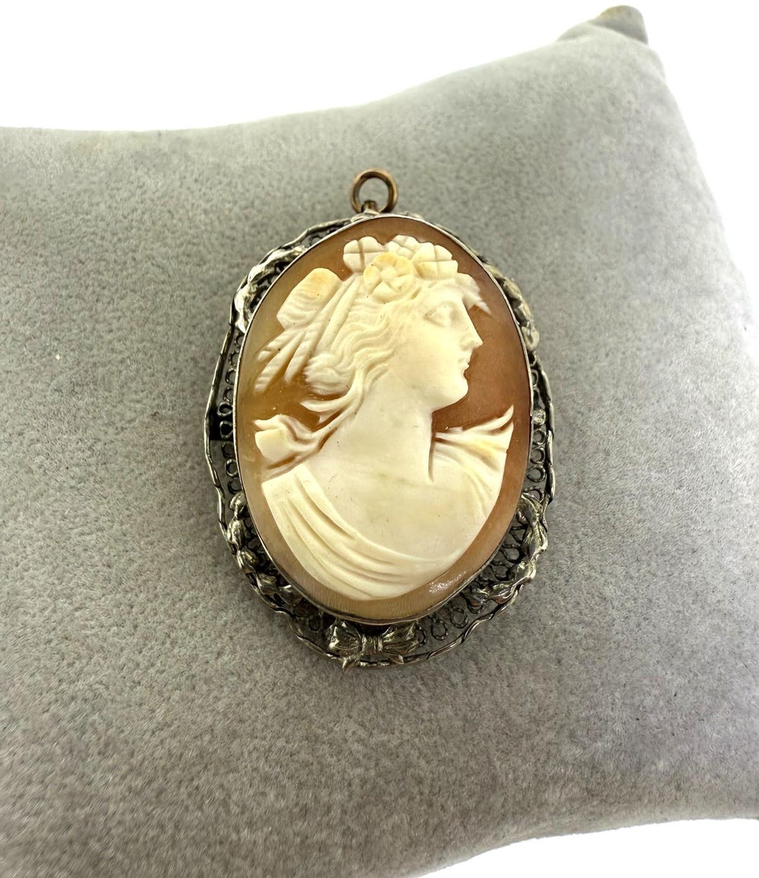 Vintage Sterling Silver Cameo Brooch Pendant • Hand Carved Shell Pin - Etsy