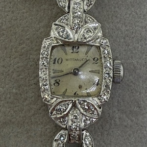 Antique Ladies Wittnauer Platinum & Diamond Watch with 44 Single Cut Diamonds