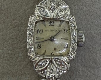 Antike Wittnauer Damen Armbanduhr mit Platin & Diamanten und 44 Diamanten im Single Cut Schliff