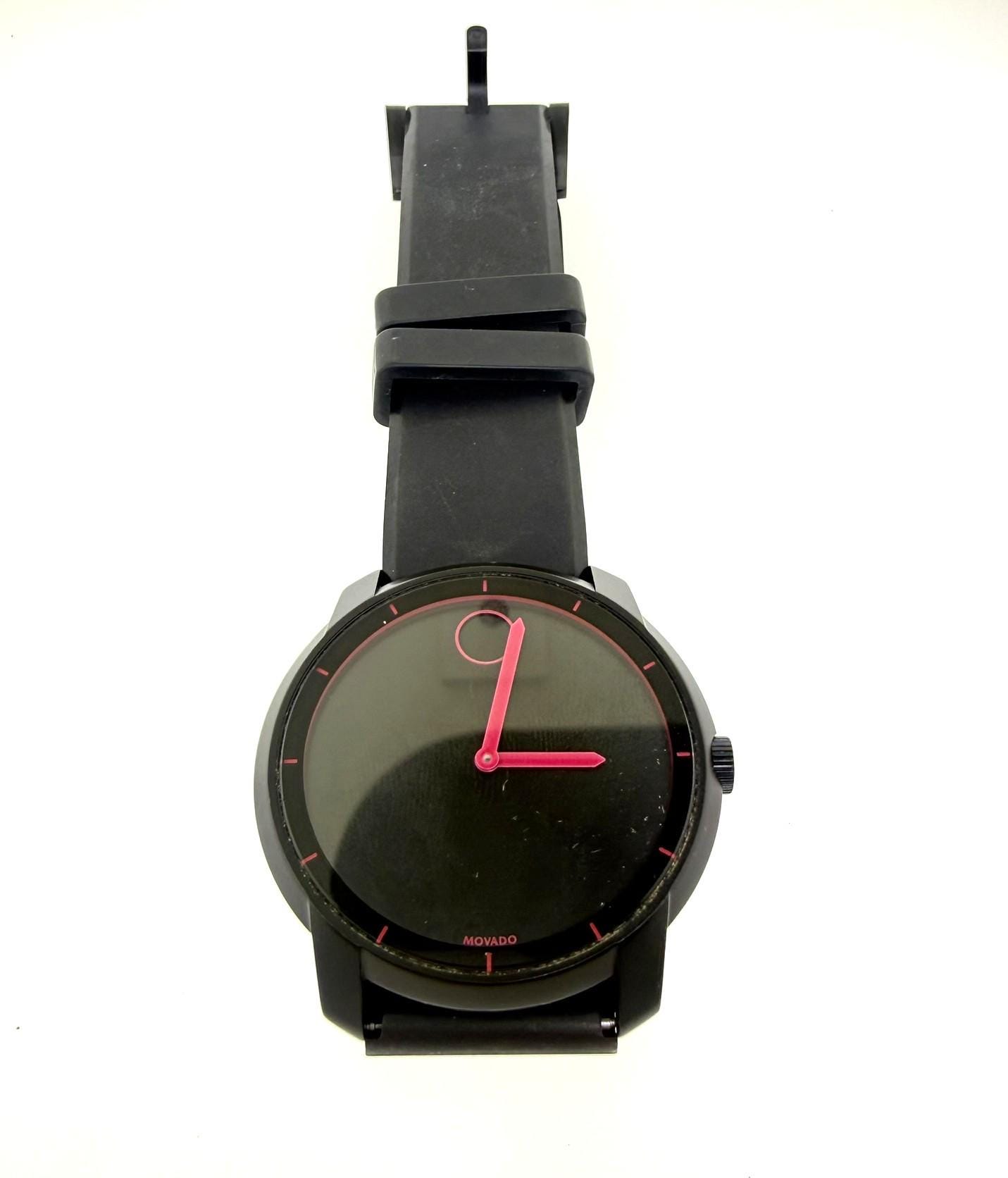 Movado Black and Gold Leather Strap Watch with Red Dial Accent Movado Museum Classic Automatic Gold Case Black Dial Leather  main image 2