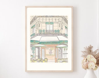 Les Deux Magots Cafe Paris Wall Art Print: ink and watercolor illustration