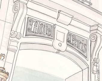 Hotel de Paris wall art print - black and white French decor