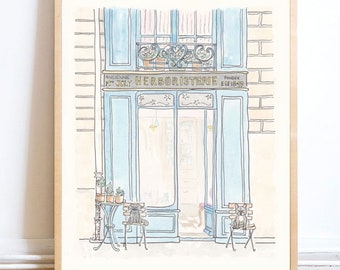 French Shop Herboristerie in aqua blue wall art - Paris art print