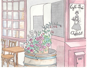 French Country Cafe wall art print giclee - Cafe, The, Chocolat - Paris wall decor