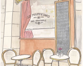 Paris Cafe Print: Le Mouffetard Watercolor Illustration