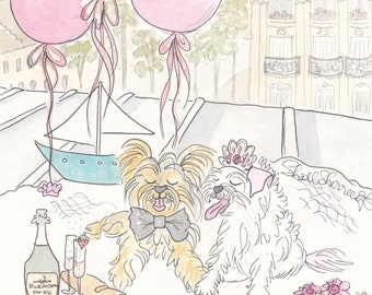 Paris Yorkies Print – Eiffel Tower View, French Dog Art