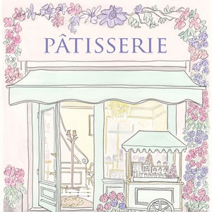 Patisserie Paris art print French Patisserie Flowering with Cart and Cat illustration image 1