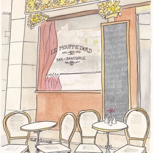 French Cafe wall art print Le Mouffetard - Paris cafe illustration print giclee