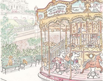 Paris Carousel Art Print: Montmartre Sacré-Cœur, French Wall Art