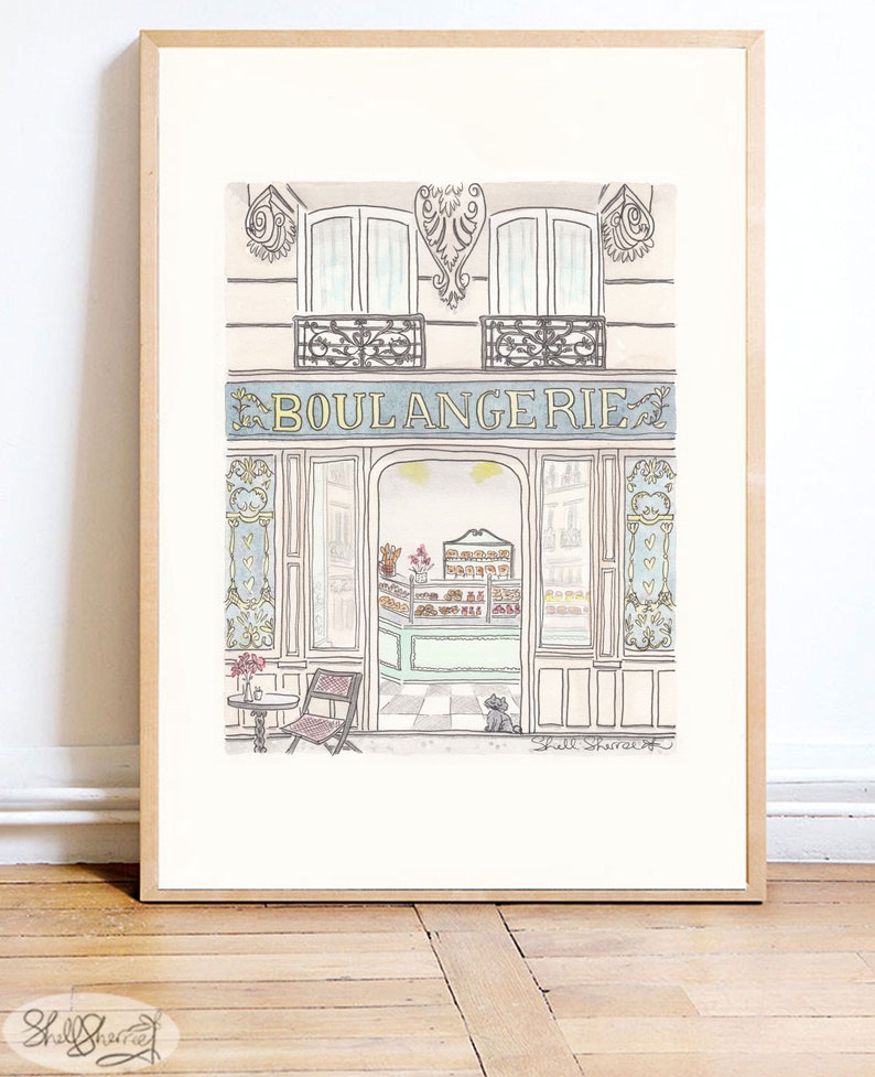 French Paris Boulangerie bakery wall art print illustration by shellsherree