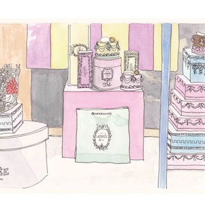 Laduree Paris Print: French Patisserie Shop Window Watercolor Art