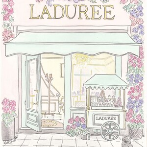 Patisserie Paris art print French Patisserie Flowering with Cart and Cat illustration image 7