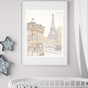 Paris Carousel Art Print: Eiffel Tower View, Trocadero Giclee