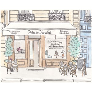 Paris Cafe Print: Pain et Chocolat Watercolor Giclée Wall Art