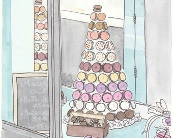 French Macaron Tower wall art - Paris patisserie print - French decor - Kitchen decor