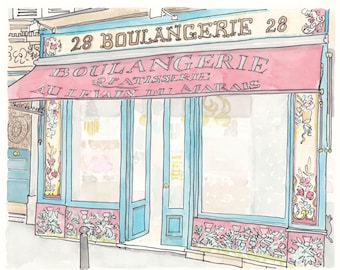 Paris Boulangerie Art Print: French Bakery Watercolor Illustration