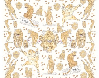 Lovely Leopards Silk Scarf - Italian silk twill scarf illustrated with leopards, gifts for her