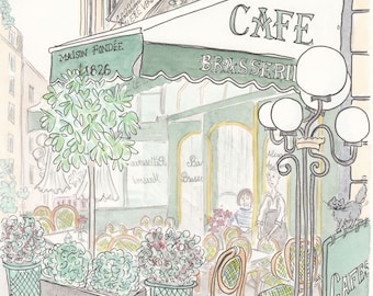 French Cafe Wall Art painting - Paris Cafe de L'Epoque illustration print